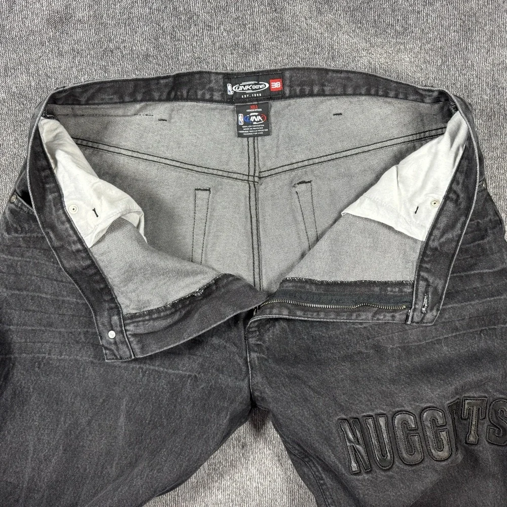 Vintage UNK‎ NBA Denver Nuggets Jeans Men's 38 Black Denim Baggy Hip Hop Pants